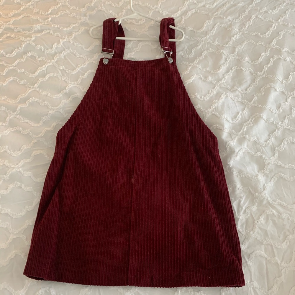 Burgundy Corduroy Overall Dress